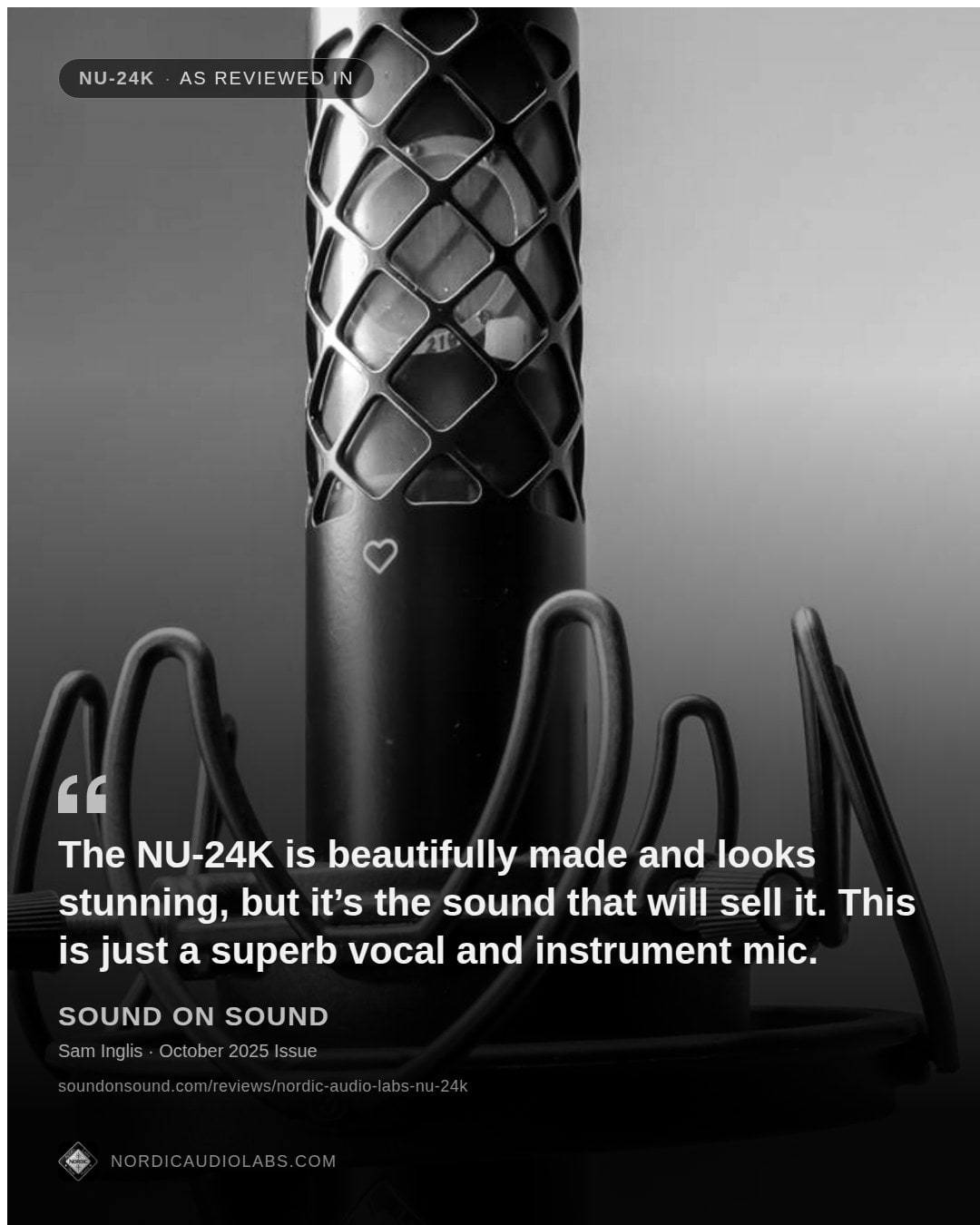 Sound On Sound press quote card for the NU-24K microphone